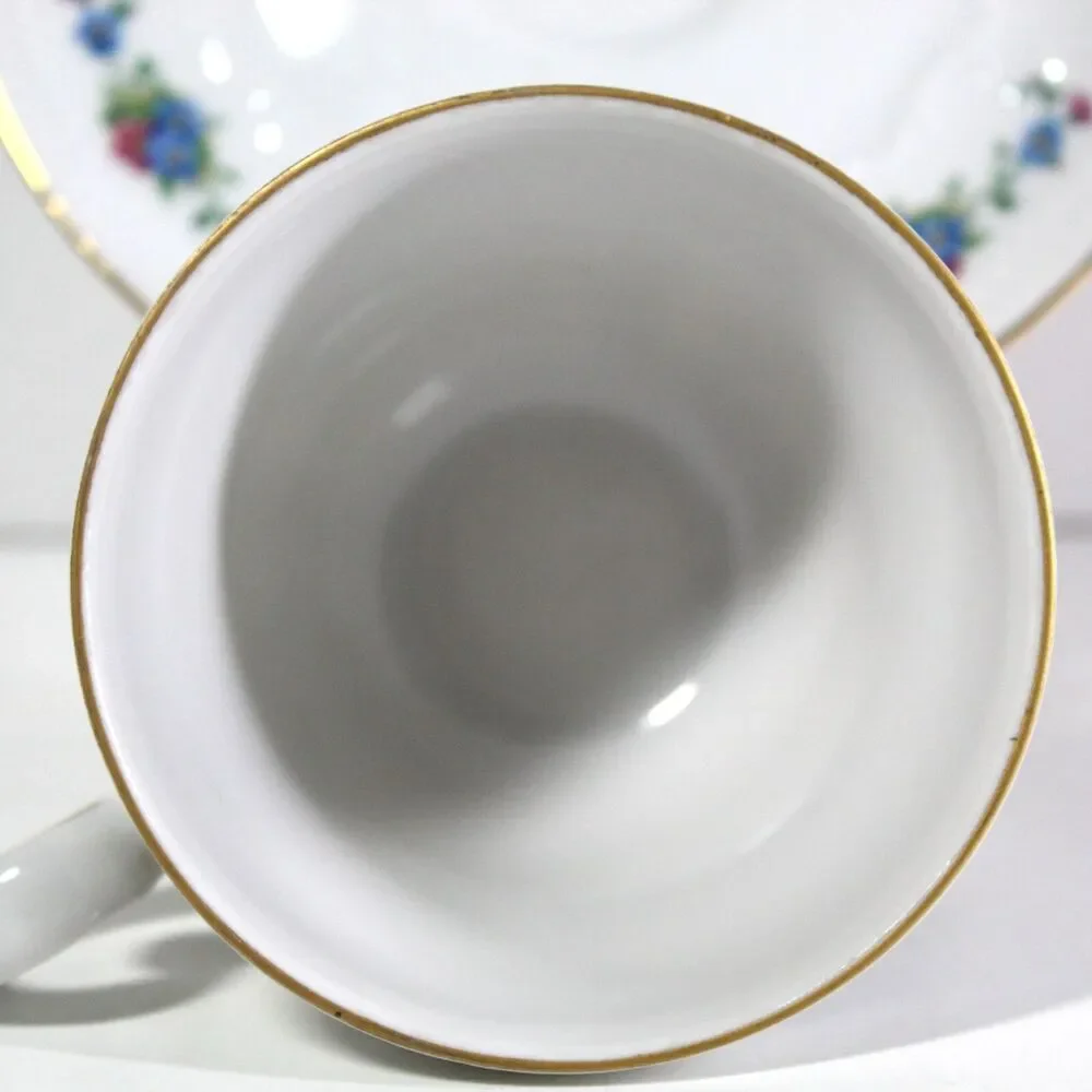 Blue & Pink Floral Tea Cup & Saucer Set Germany Seltman Weiden Demitasse Vintage